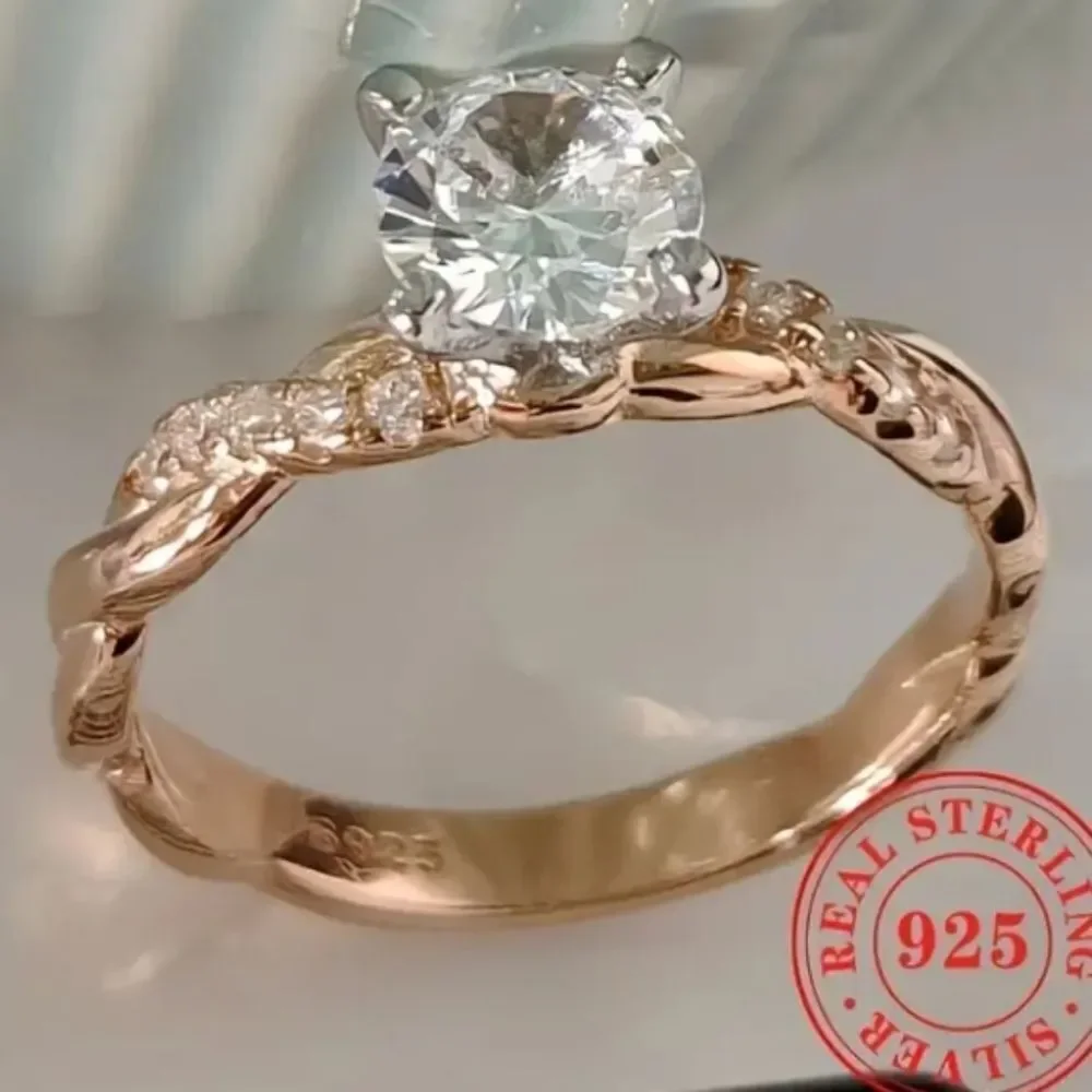 S925 Sterling silver Two-tone halo diamond wedding ring